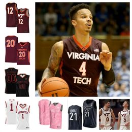 Virginia Tech Hokies 23 Tyler Nickel 3 Sean Pedulla 10 Brandon Rechsteiner 55 Conner Venable basketball jersey 33 Michael Ward 13 Jaydon Young custom stitched