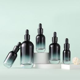 Gradient Black Glass Essential Oil Bottles Skin Care Serum Dropper Bottle with Pipette 10ml 20ml 30ml 50ml 100ml