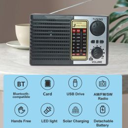 Radio Portable Radio AM FM SW Wireless Bluetooth 5.0 Torch Emergency Radio Solar Battery Powered Radio Flashlight Multi Band SOS Alert