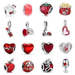 New Fashion Charm Original s925 Silver Red Strawberry Wine Cup Beaded Beads Suitable for Original Women's Bracelet Jewellery Accessories Gift