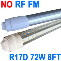 R17D Rotatable HO Base 8FT LED Tube Light 72W, Replacement 300W Fluorescent Lamp Shop Lights, 8FT, Dual-Ended Power, Cold White 6000K, Clear Cover, AC 90-277V crestech