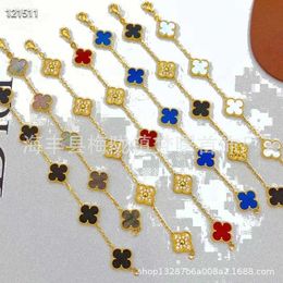 Designer Jewellery Luxury Bracelet VanCA Four Leaf Grass Five Flower Female Thick Gold Plated 18k Rose Natural White Fritillaria Red Jade Chalcedony Black Agate