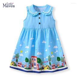 Girl Dresses Little Maven Children Formal Kids Clothes Summer Cartoon Short Sleeves Princess Children's Clothing Vestidos Cotton