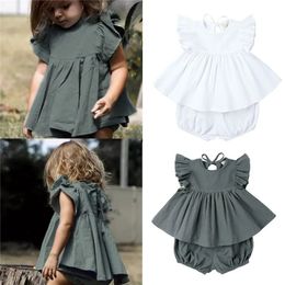 Toddler Cotton Linen Ruffle Tops Bloomers Shorts Summer Baby Girl Clothes Set Princess Girl Outfits born Baby Girl Clothes 240226
