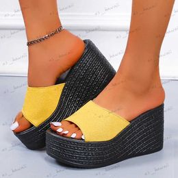 Slippers JMPRS 2022 Summer Platform Wedges Slippers Women Yellow Open Toe Thick Bottom Sandals Woman Outdoor Casual Beach Shoes Ladies 43 T240302