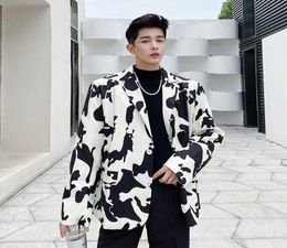 IEFB men039s wear black white cow printed small suit for men loose big size long sleeve single breasted blazers autumn 9Y3994 7176573