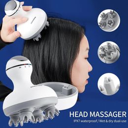 3D Waterproof Electric Head Massager Wireless Scalp Massage Promote Hair Growth Body Deep Tissue Kneading Vibration Roller 240223