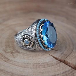 Wedding Rings Retro Men Alloy Metal Inlay Crystal Blue Green Party Birthday Gifts Fashion Jewelry Accessories Anniversary