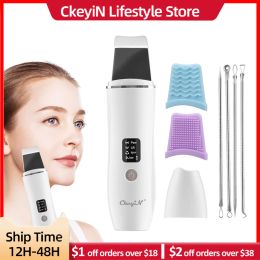 Device CkeyiN Ultrasonic Face Scrubber Deep Cleaner Skin Shovel Pore Cleansing Machine Facial Lifting Massagers Blackhead Remover