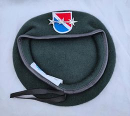 Berets All Sizes Us Army 11th Special Forces Group Wool Blackish Green Beret & OFFICER 3 STAR LIEUTENANT GENERAL RANK Military Hat