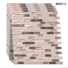 Tile Stickers Vividtiles 30.5X30.5Cm 3D Peel And Stick Mosaic Wall Tiles Self Adhesive Waterproof Heatproof Vinyl Wallpaper -5 Sheets Dhcm2