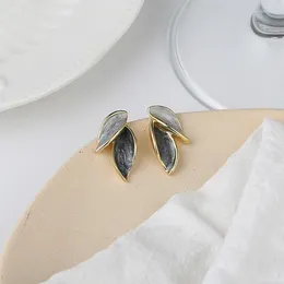 Stud Earrings Trendy Silver Gold Color Leaf Black Grey Enamel Elegant For Women Girl Gift Fashion Jewelry Dropship Wholesale