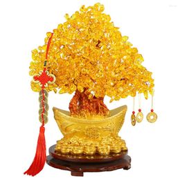 Decorative Flowers Ornament Citrine Macrocarpa Tabletop Decoration Chinese Style Classic Delicate Crystal Money Bonsai Tree Statue