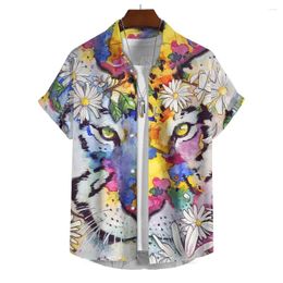 Men's Casual Shirts 2024 Shirt Animal Tiger Graphic Printed 3D For Mens Tops Designer Oversized T-shirt Men