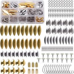 Boxes 181Pcs/Box Fishing Lures DIY Kit Fishing Spoon Rigs Gold And Sliver Spinner Blade Baits Copper Blades Spinner Bait Tackle