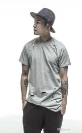 casual extended tee shirts whiteblack hip hop Fashion Hole Streetwear short sleeve long t shirts cool swag clothes1099365