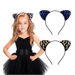 Glitter Cat Ears Headband Leopard Print Cat Ears Hair Band Metal Hair Hoops for Daily Party Decoration for Girls and Women