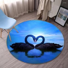 Carpets Swan Couple Printing Waterproof Floor Mat Non-slip Carpet Room Round White Kitchen Bathroom