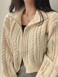 Women's Knits Cardigan For Women Autumn Slim Sweater Cashmere Zipper Casual Solid Knitting Chic Coat Vintage