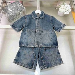 New baby denim two-piece set Summer child tracksuits Size 100-160 Logo Jacquard boys Short sleeve shirt and shorts 24Feb20