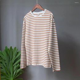 Women's Blouses Women Round Neck Striped Top Print Casual Tee Loose Fit O-neck Long Sleeve For Spring Autumn Streetwear