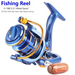 Reels New Fishing Reel 13+1BB 5.2:1 Metal Spool Spinning Wheel BF10007000 Gear Ratio High Speed Casting Carp Reel Fishing Accessories