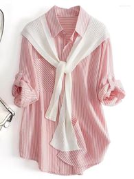 Women's Blouses Casual Shawl Scarf Shirts 2PCS Set Loose Women 2024 Summer Tops Striped Turndown Collar Half Sleeve