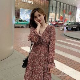 Dress Floral Dress Womens Chiffon MidLength Retro Printed Dress 2020 New Style Woman Dress Vestido De Mujer Femme Robe