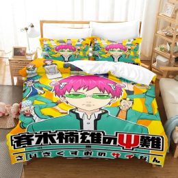 Set Anime The Disastrous Life Of Saiki K Kusuo Bedding Set Boys Girls Twin Queen Size Duvet Cover Pillowcase Bed Kids Adult Sheer Curtains