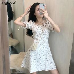 Dresses Dress Women Mini Short Lantern Sleeve Cherry Korean Sweet Style Cute Stylish Lovely Ladies Slim Summer Daily Vintage Design Chic