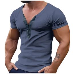 Men T-shirt Casual Soft Fitness Summer Thin T-shirts Mens Home Clothes V-Neck Short Sleeve Soild T Shirt for Men 240227