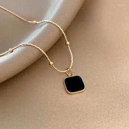 Pendant Necklaces Simple Black Square Necklace For Women Vintage Golden Plated Sweater Clavicle Chain Wedding Party Jewellery Gift