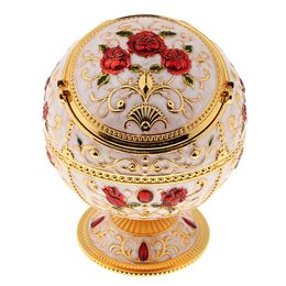 Zinc Alloy Jewelry Box With Lid Windproof Ashtray Vintage Flower Embossed Jewelry Box Trinket Case Jewelry Storage Home Decor MX20297D