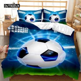 Set 3D Football Bedding Set Pillowcase Quilt Cover Soccert Duvet Covers Sets Football Field Football Match Theme Teens Boy Decor Sheer Curtains