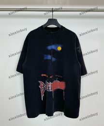 xinxinbuy Men designer Tee t shirt 2024 Paris destroyed letter embroidery short sleeve cotton women blue black green Grey red XS-2XL