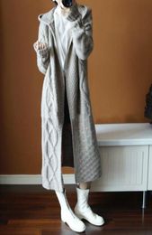 Europe Women Autumn Winter Hooded Long Knit Trench Coat Female Korean Fashion Wool Thick Windbreaker Sweater Coat7673599
