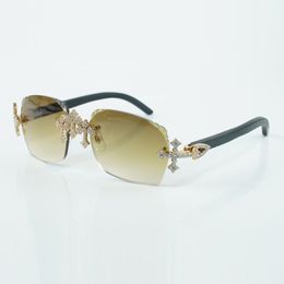 New cross fully inlaid diamond factory glasses 3524018 sunglasses natural black wood legs and 58 mm cut lenses