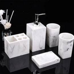 Tumblers Resin Imitation Marble Bathroom Accessory Set Mouthwash Cup Soap Toothbrush Holder Shampoo Bottle Household Wash Set