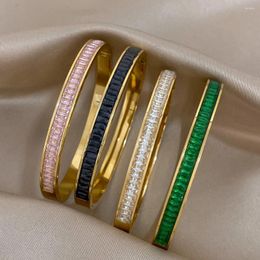 Link Bracelets DODOHAO Chic Coloful Simple Inlaid Zircon Stainless Steel Bangles For Women Charm Waterproof Fashion Accessories