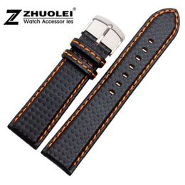 18mm 20mm 22mm 23mm 24mm Watch Band Carbon Fibre Watch Strap With Orange Soft Leather Lining Stainless Steel Clasp214p