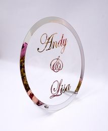 Round Customised Wedding Name Mirror Frame Acrylic Sticker Babyshower Word Sign Circle Shape Party Decor Plate With Nail9681381