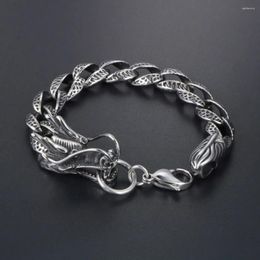 Link Bracelets Jade Angle Titanium Stainless Steel Chinese Style Dragon Bracelet Men Jewellery National Personality Hiphop Punk Gift