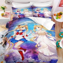 sets Kids Girls Cartoon Bedding Set Sailor Moon Duvet Cover Set Women 3 Piece Cute Soft Comforter Cover Zipper