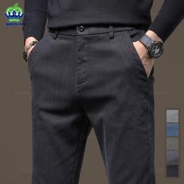 Pants 2023 New Autumn Winter Classic Work Stretch Pants Men Cotton Business Slim Fit Grey Black Korea Thick Casual Cargo Trousers Male