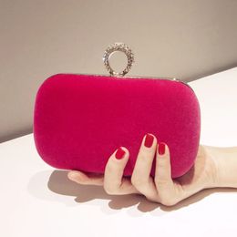 Rose Red Small Clutch Purse for Women Velvet High Quality Ladies Shoulder Evening Party and Handbag Luxury Cross Body Bag 240223