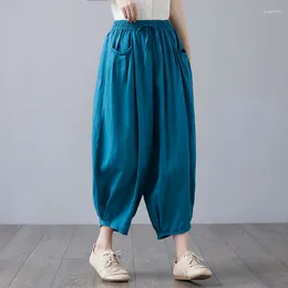 Women's Pants 2024 Arrival Summer Arts Style Women Cotton Linen Ankle-length Casual Loose Good Quality Elastic Waist Harem T11