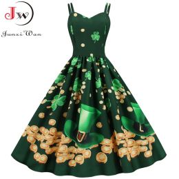 Dress 2022 Sexy Spaghetti Strap Summer Dress Women Green Floral Print High Waist Slim Elegant Vintage ALine Midi Dress Robe
