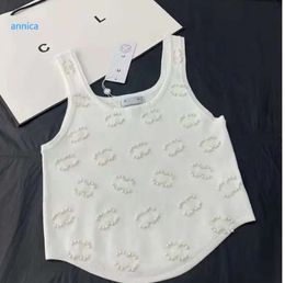 Women's T-Shirt designer 2024 women summer knit tee tops pearl inlay cotton crop top t-shirt clothing high end sexy pullovers vest NDRE65456