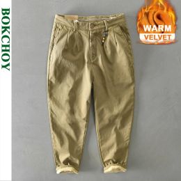 Pants Autumn Winter New Thicked Velvet Cargo Pants Men Clothing Cotton Casual Joggers Keep Warm Daily Trouers AZ338