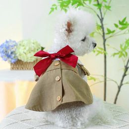 Dog Apparel Red Bowknot Khaki Dress Clothes Kawaii Doll Collar Design Small Clothing Cat Comfortable Costume Pet Items Wholesale